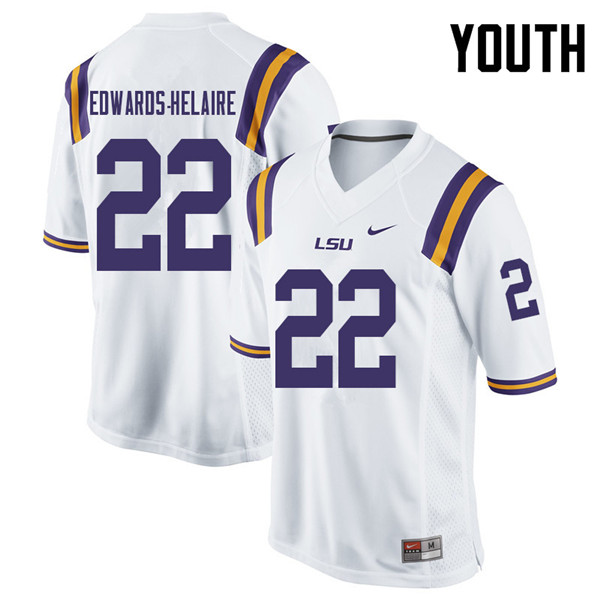 Youth #22 Clyde Edwards-Helaire LSU Tigers College Football Jerseys Sale-White - Click Image to Close